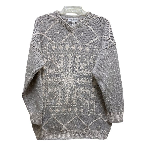 Vintage Jones New York Women's Size M, V-Neck, Pullover Grey White Sweater - Picture 1 of 8